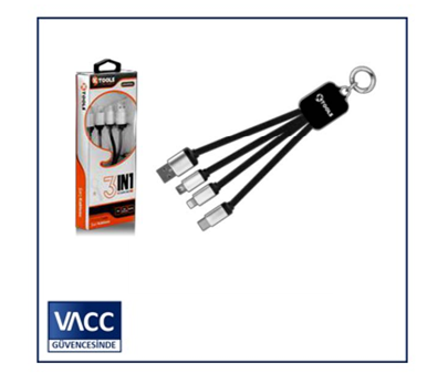 3-KTOOLS KEYCHAIN 2A SIYAH 15 CM LED 3IN1 KABLO